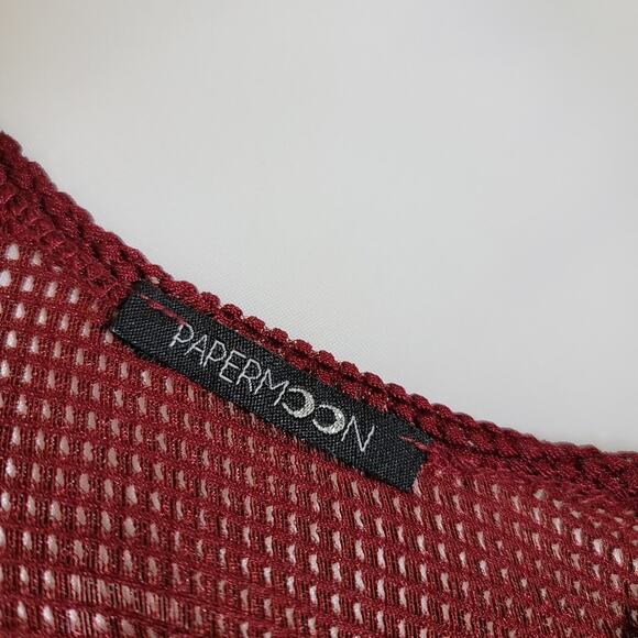 Papermoon Mesh Blouse, Small, Burnt Red, Burgundy Top - Picture 5 of 6